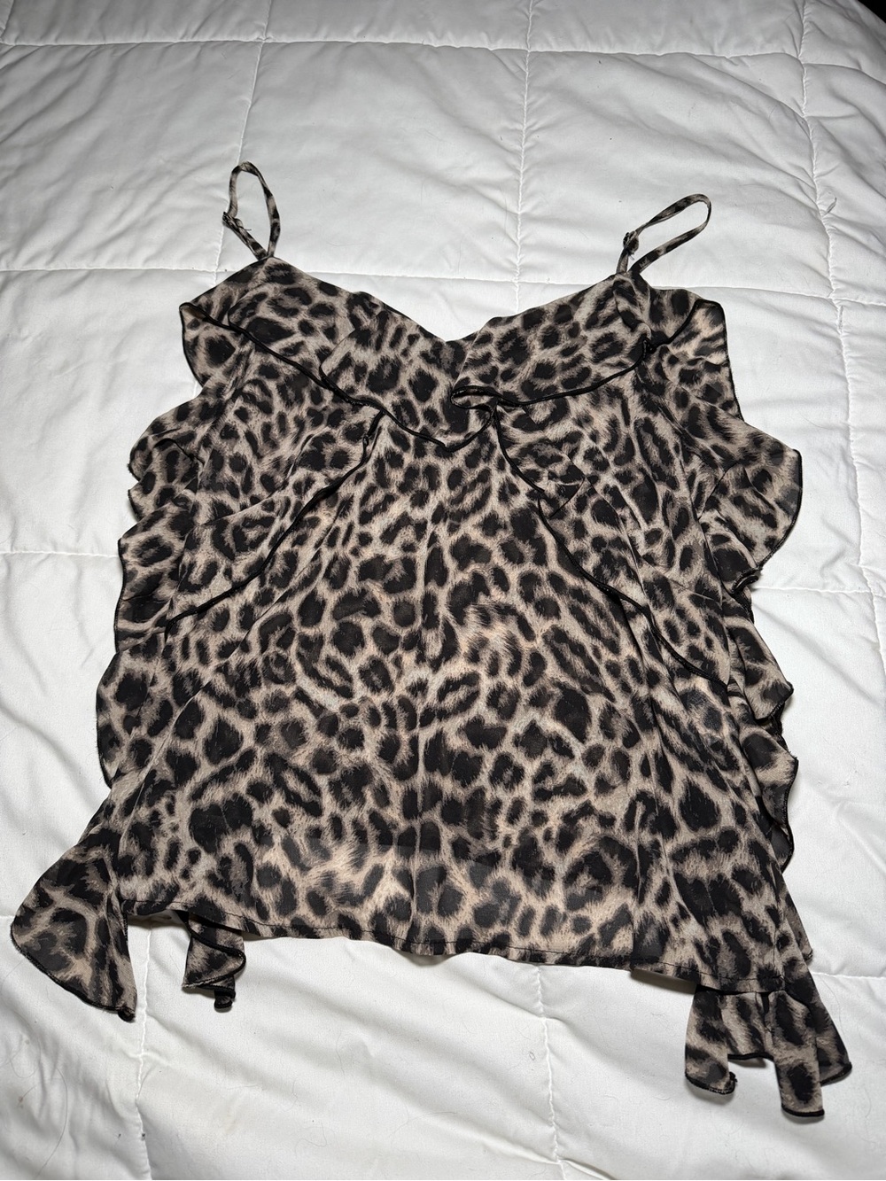 Suzy Shier Leopard Print Ruffle Cami - Taupe & Black